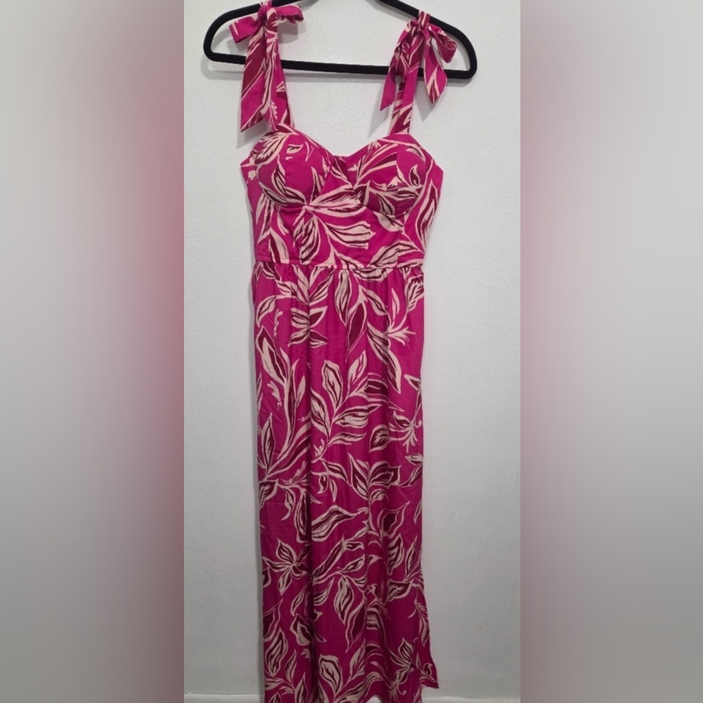 Band of the Free Tie Strap Pink Floral Maxi Dress Vacation Coastal Resort